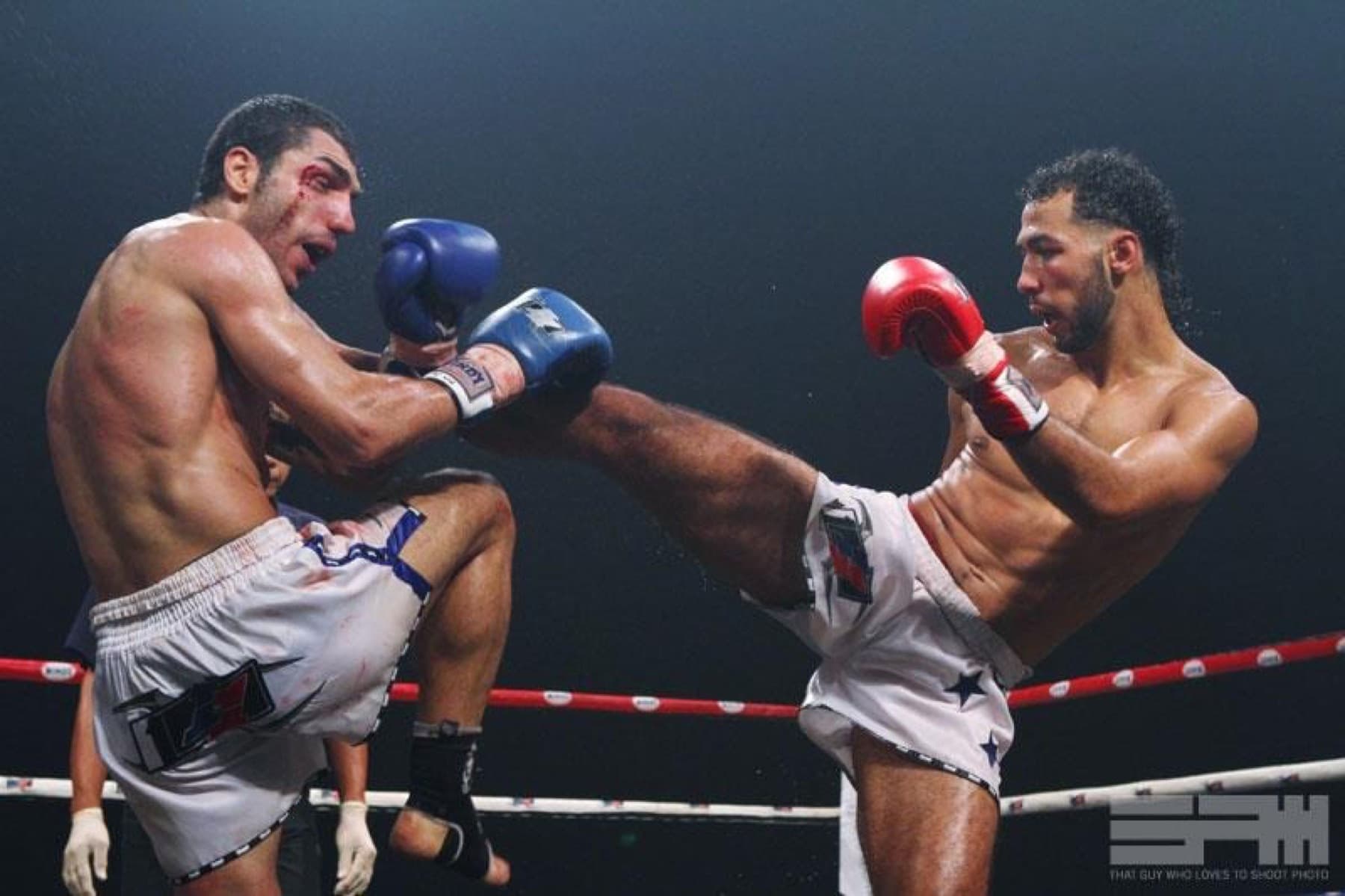 Flying knee thrown in competition